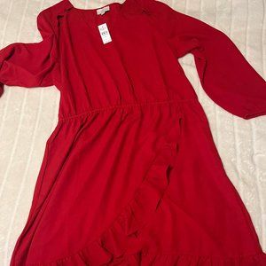 Sassy Red LOFT Outlet Faux Wrap Dress with Ruffle! NWT!